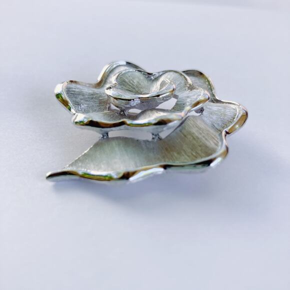 Vintage Abstract Trifari Brooch MCM Signed Silvertone Layered Modernist Flower - Picture 6 of 10